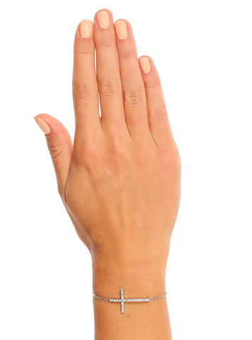 Don't Cross Me Blinged Out Bracelet Silver
